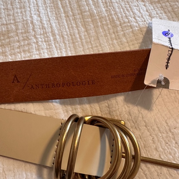 Genuine Leather Belt by Anthropologie Cream and Gold XL - Picture 4 of 7